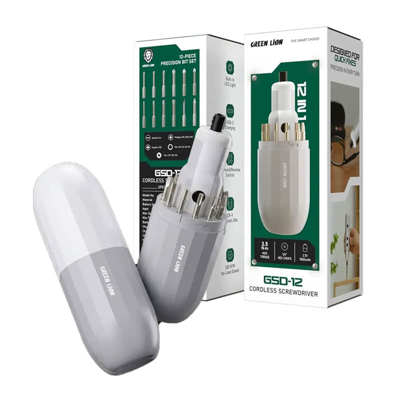 پیچ گوشتی شارژی گرین لاین Green Lion GSD-12 Cordless 12 In 1 Screwdriver Set