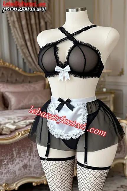 کاستوم خدمتکاری جورابدار پیشبند دار | لباس خواب فانتزی 4 تکه