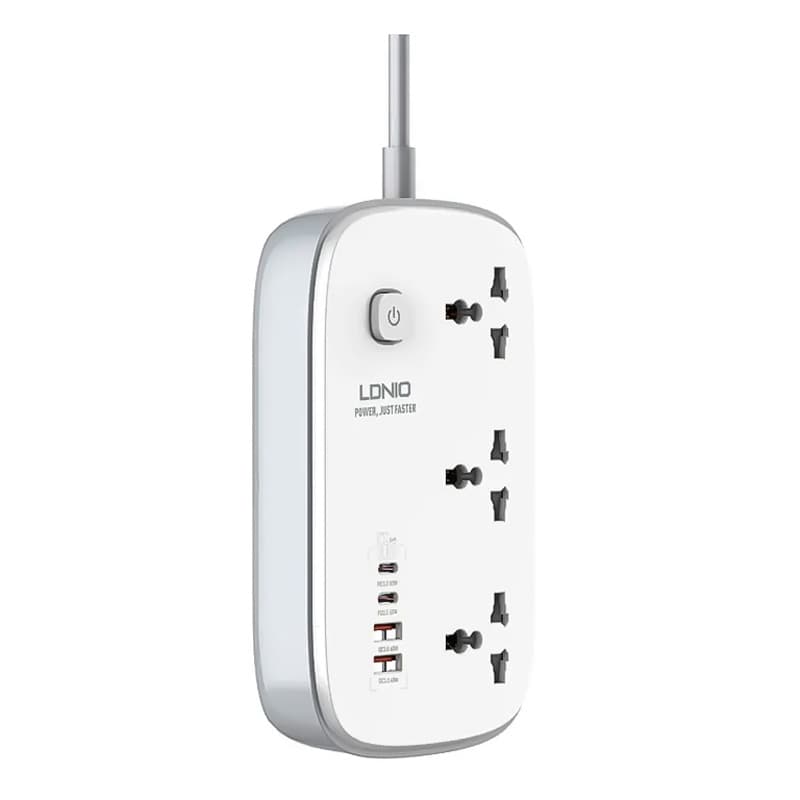 چندراهی برق کلیددار 3خروجی AC و 2PD 65w و 2USB با کابل 2متری LDNIO universal Power Socket SC3416 — تصویر ۲