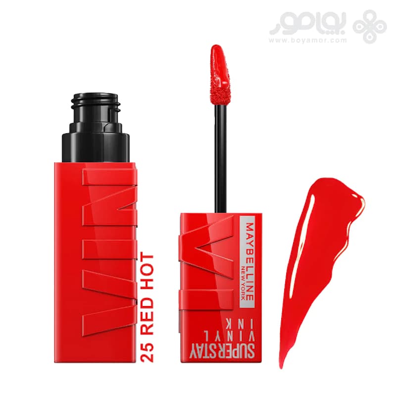 رژ لب مایع براق میبلین_سوپر استی مدل VINYL INK شماره 25 رنگ RED-HOT — تصویر ۳