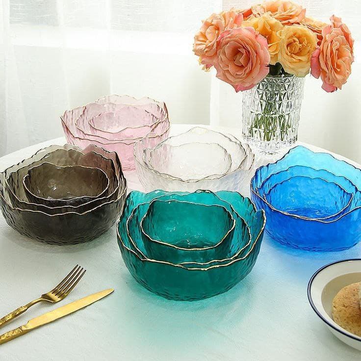 کاسه ۳ تایی دفرمه لب طلایی Glassware — تصویر ۲