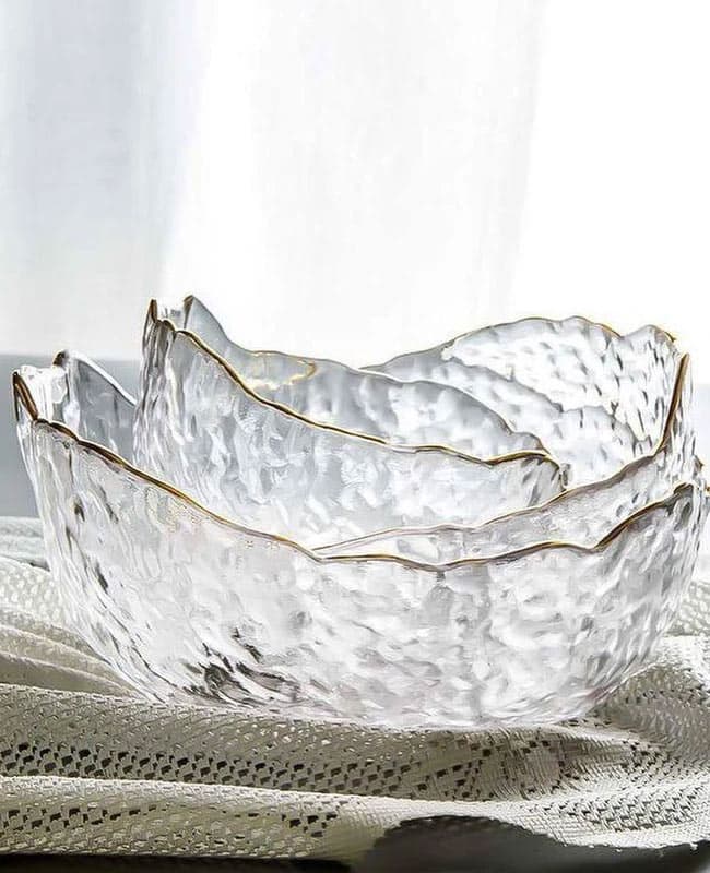 کاسه ۳ تایی دفرمه لب طلایی Glassware — تصویر ۳