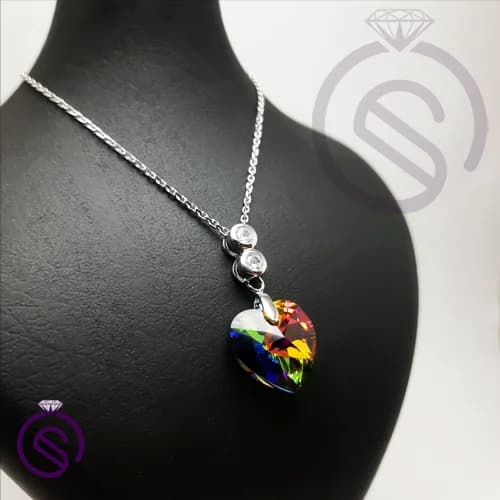 گردنبند نقره زنانه سوارسکی مدل قلب 2 نگین کد 11413 — تصویر ۴