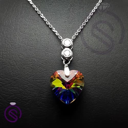 گردنبند نقره زنانه سوارسکی مدل قلب 2 نگین کد 11413 — تصویر ۳