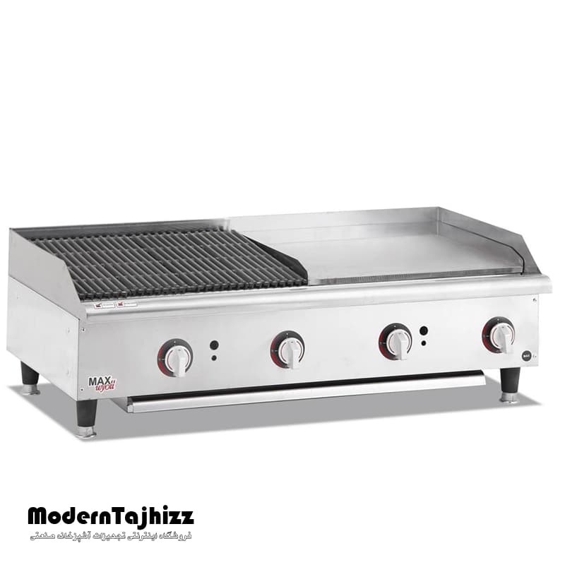 گریل ترکیبی (60 روغنی | 60 ذغالی) 120 سانتیمتر رومیزی صنعتی مکث سیلور MAX SILVER