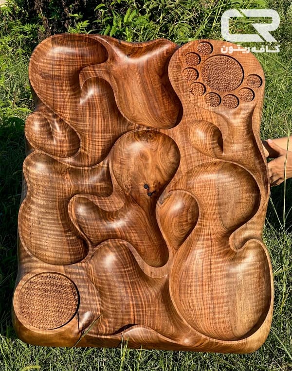 سینی مزه طرح کویر با چوب گردو — تصویر ۳
