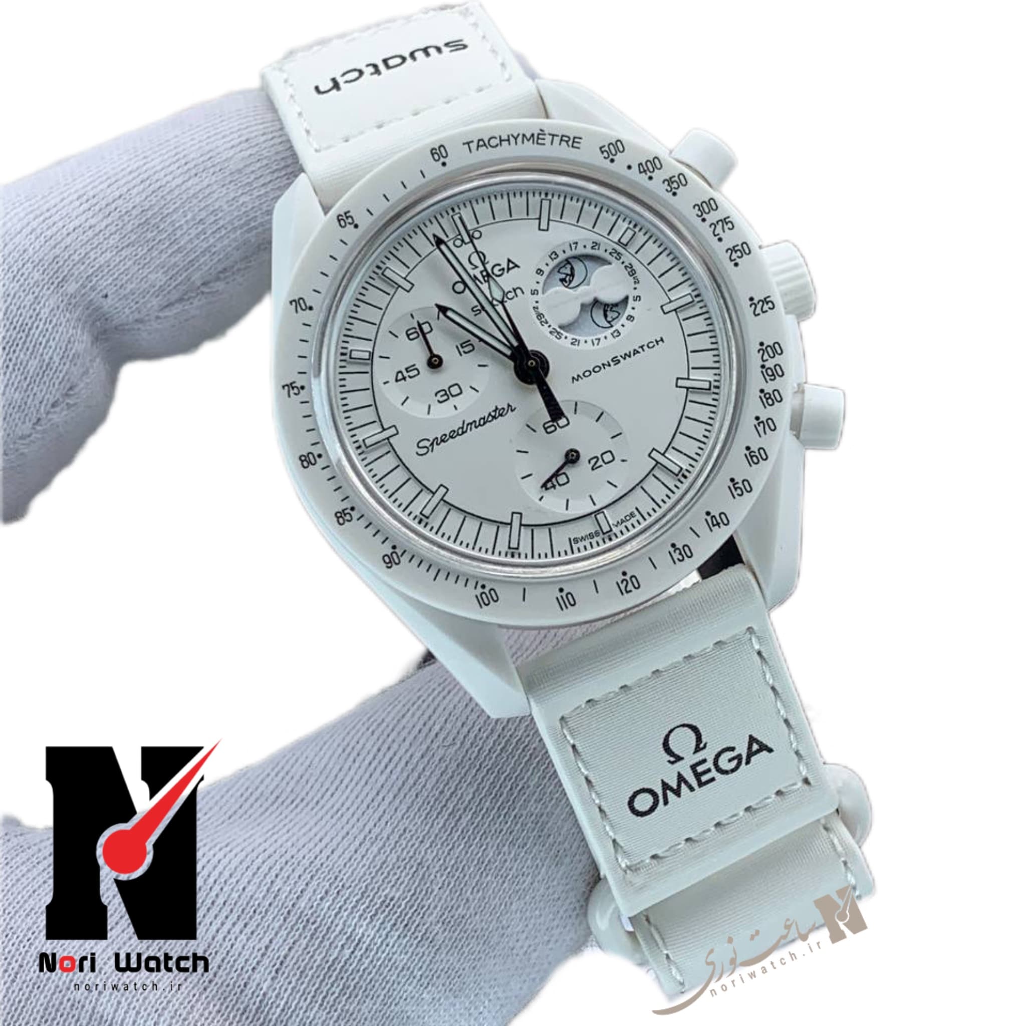ساعت امگا سواچ اسنوپی مون فاز سفیدOmega Swatch Snoopy Moonphase white