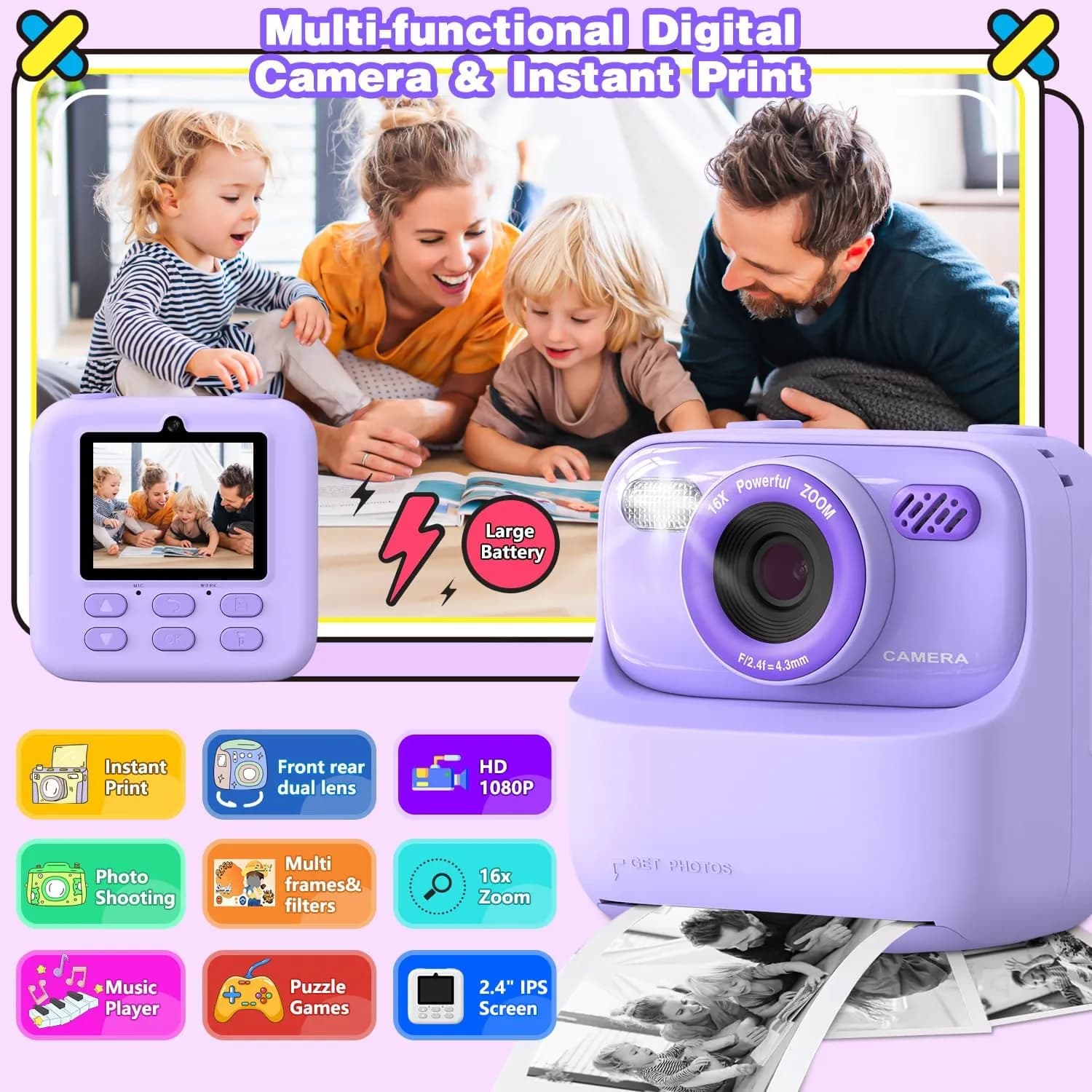 دوربین کودک چاپ فوری عکس با کیفیت1080P برند masterbee مدل P79 — تصویر ۴