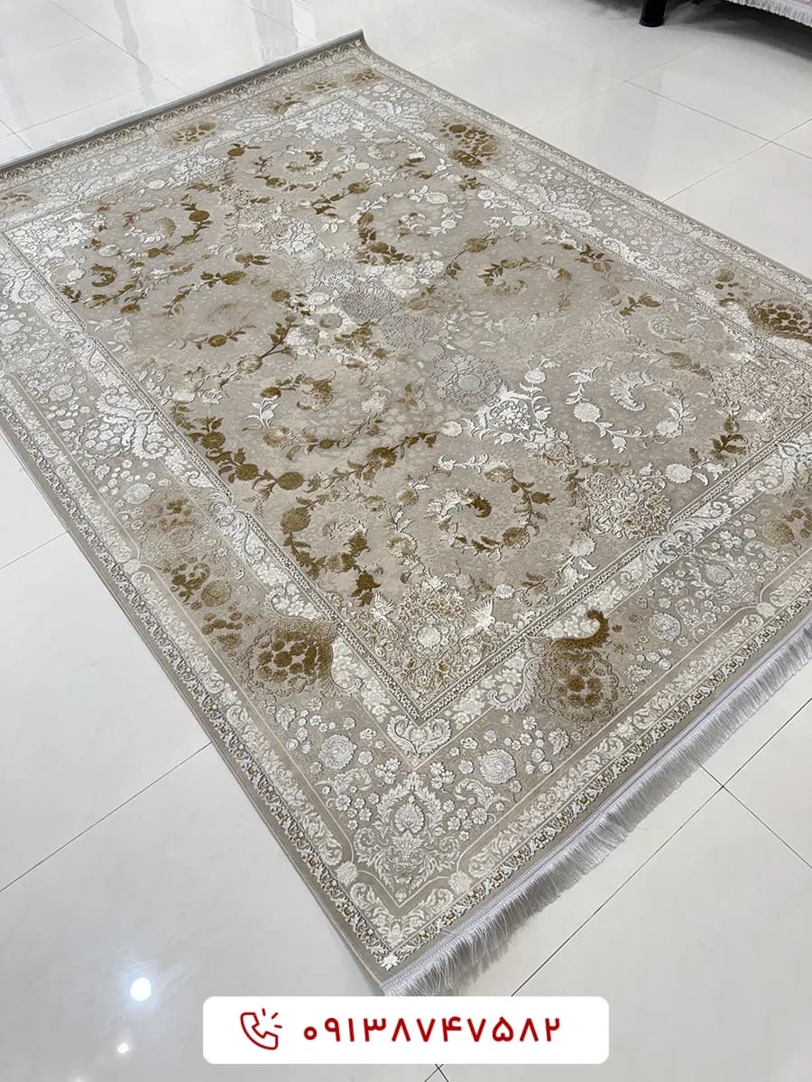 فرش 1200 شانه کد 85047 کرم گل برجسته