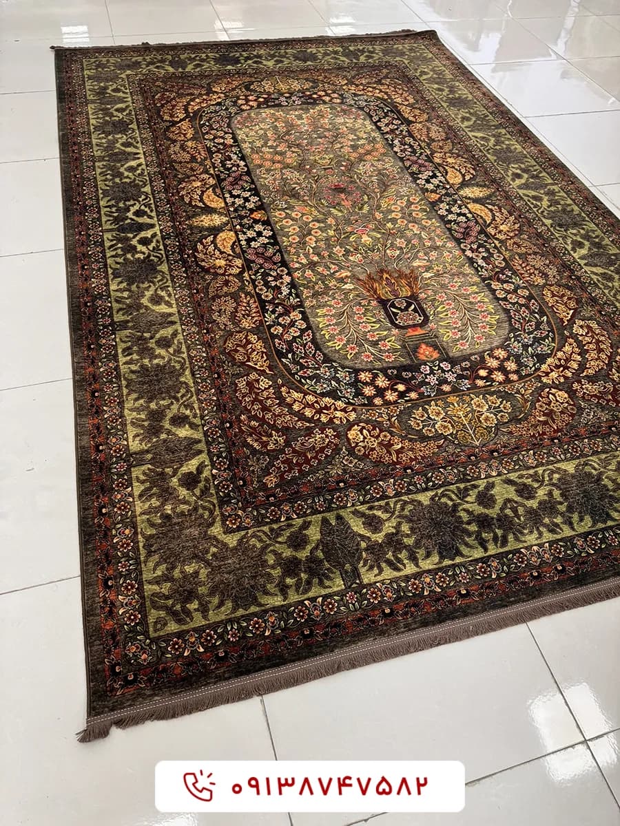 فرش کلکسیون هلنا کد 25NH0060 خاکستری معادل 77 رج دستباف — تصویر ۲