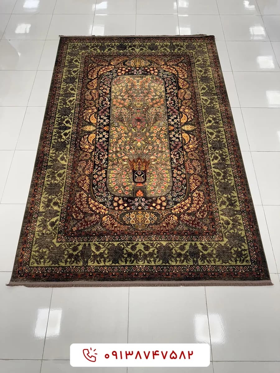 فرش کلکسیون هلنا کد 25NH0060 خاکستری معادل 77 رج دستباف — تصویر ۳