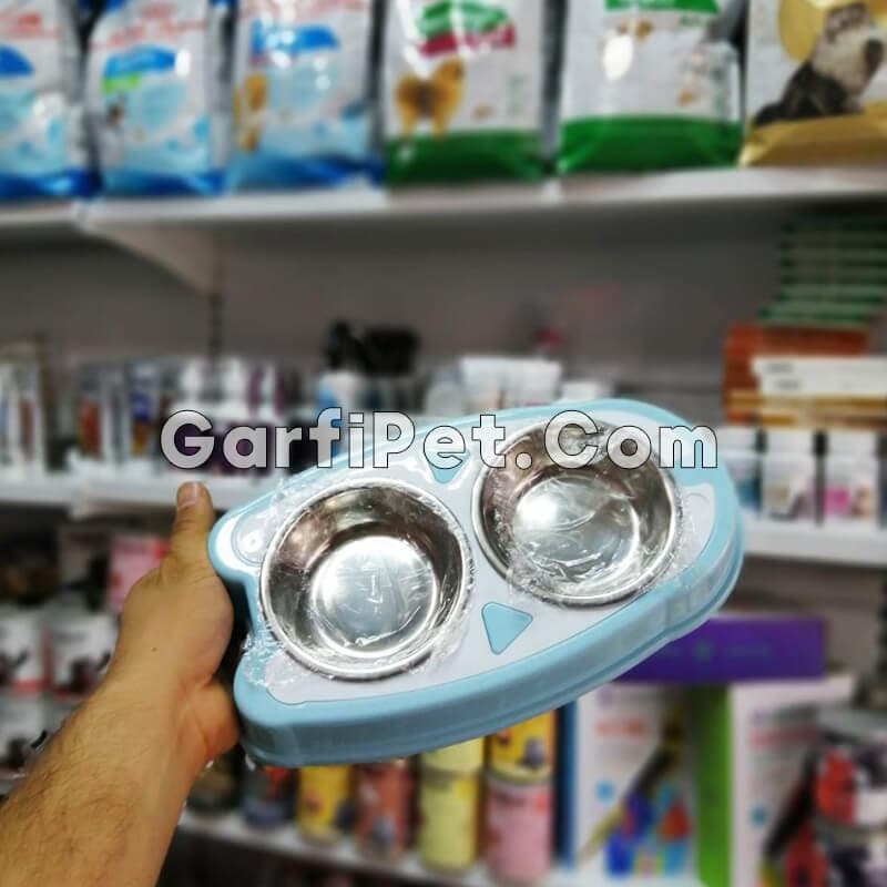 ظرف آب و غذای سگ و گربه؛ مدل پاندا (دوقلو کاسه استیل) — تصویر ۳