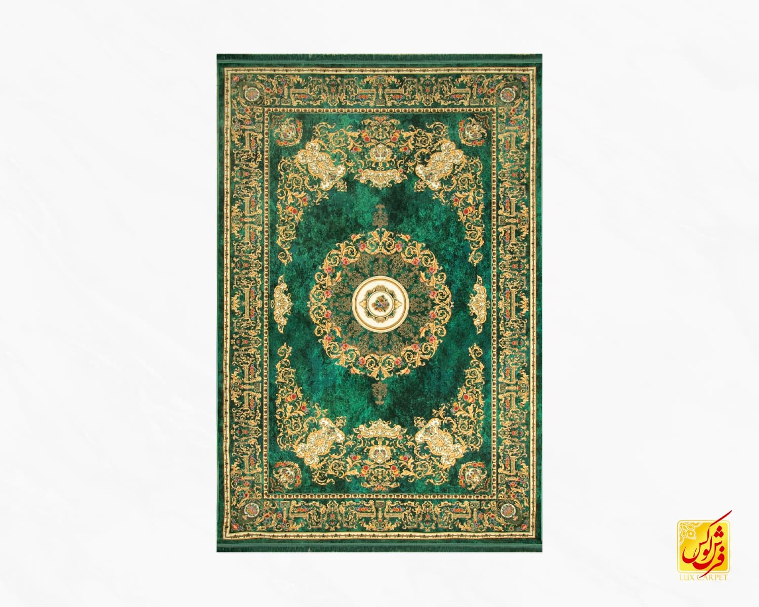 فرش ابریشم ماشینی D1044 سبز کرم — تصویر ۲