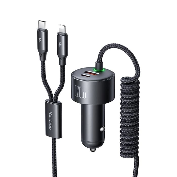 شارژر فندکی مکدودو CC‑0370 | با 2 پورت ۱۲۰ وات + کابل Type‑C و Lightning | گارانتی و ارسال فوری – iDigie — تصویر ۳
