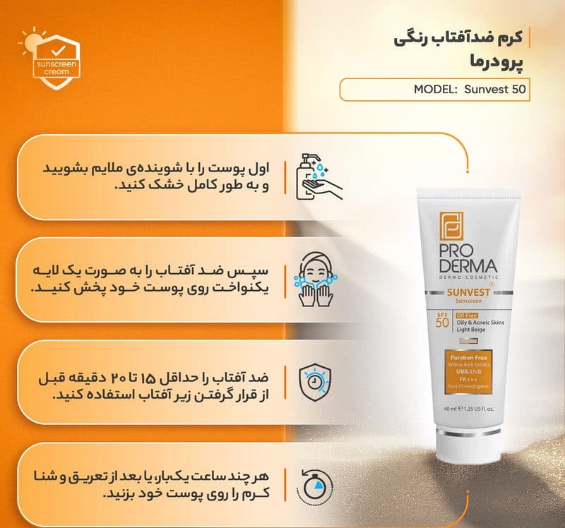 ضدآفتاب فاقد چربی SPF50 رنگی پرودرما — تصویر ۲