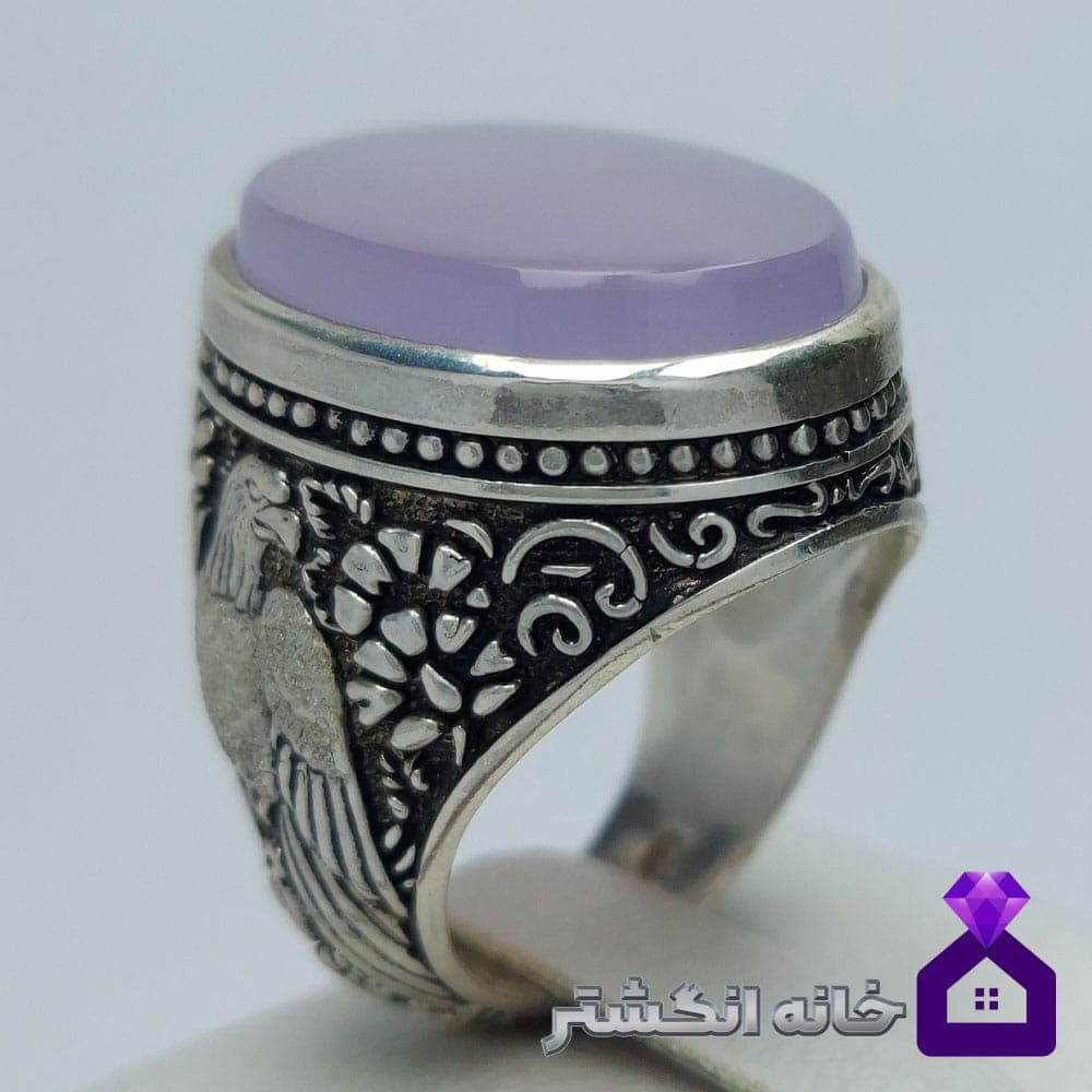 انگشتر عقیق سوسنی رکاب قلم کاری عقاب کد153 — تصویر ۲