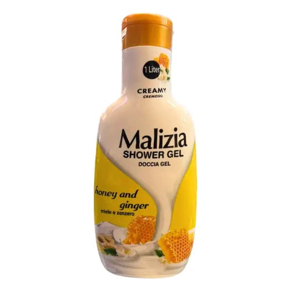 شامپو بدن (شاور ژل) مالزیا کرمی با رایحه عسل و زنجبیل حجم ۱ لیتر (Malizia)