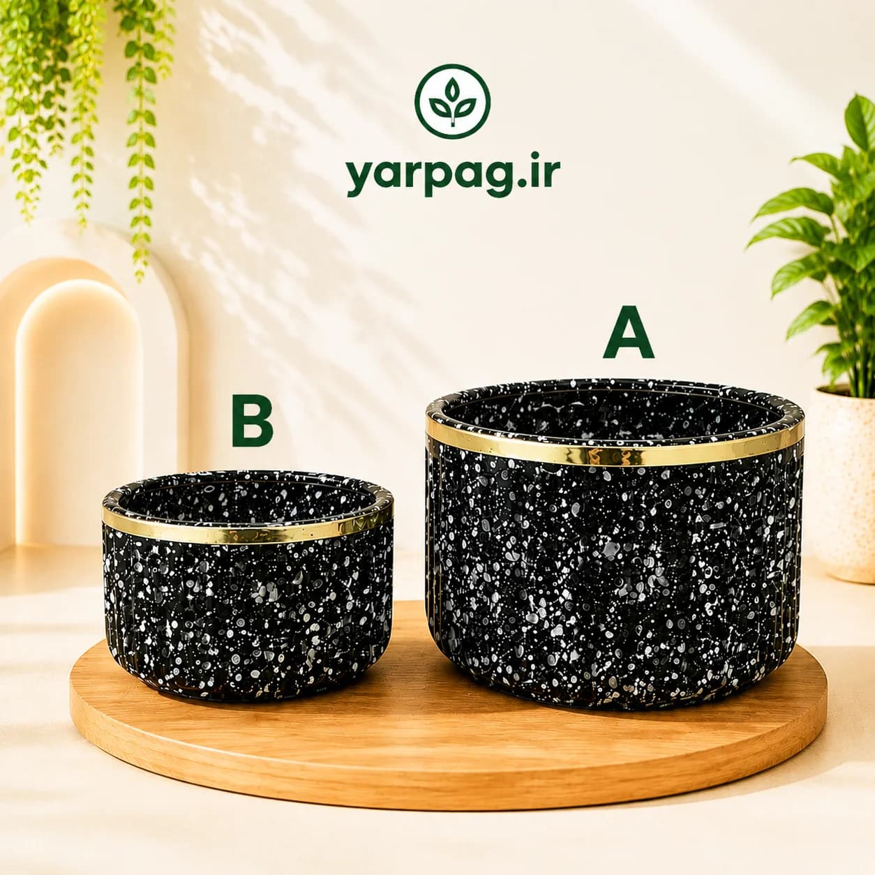 گلدان بنسای خط دار گرانیتی