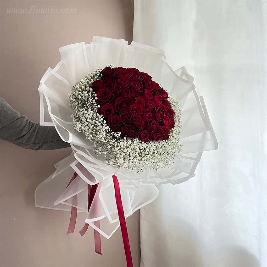 دسته گل رز و ژیپسوفیلا کد 30 — تصویر ۲