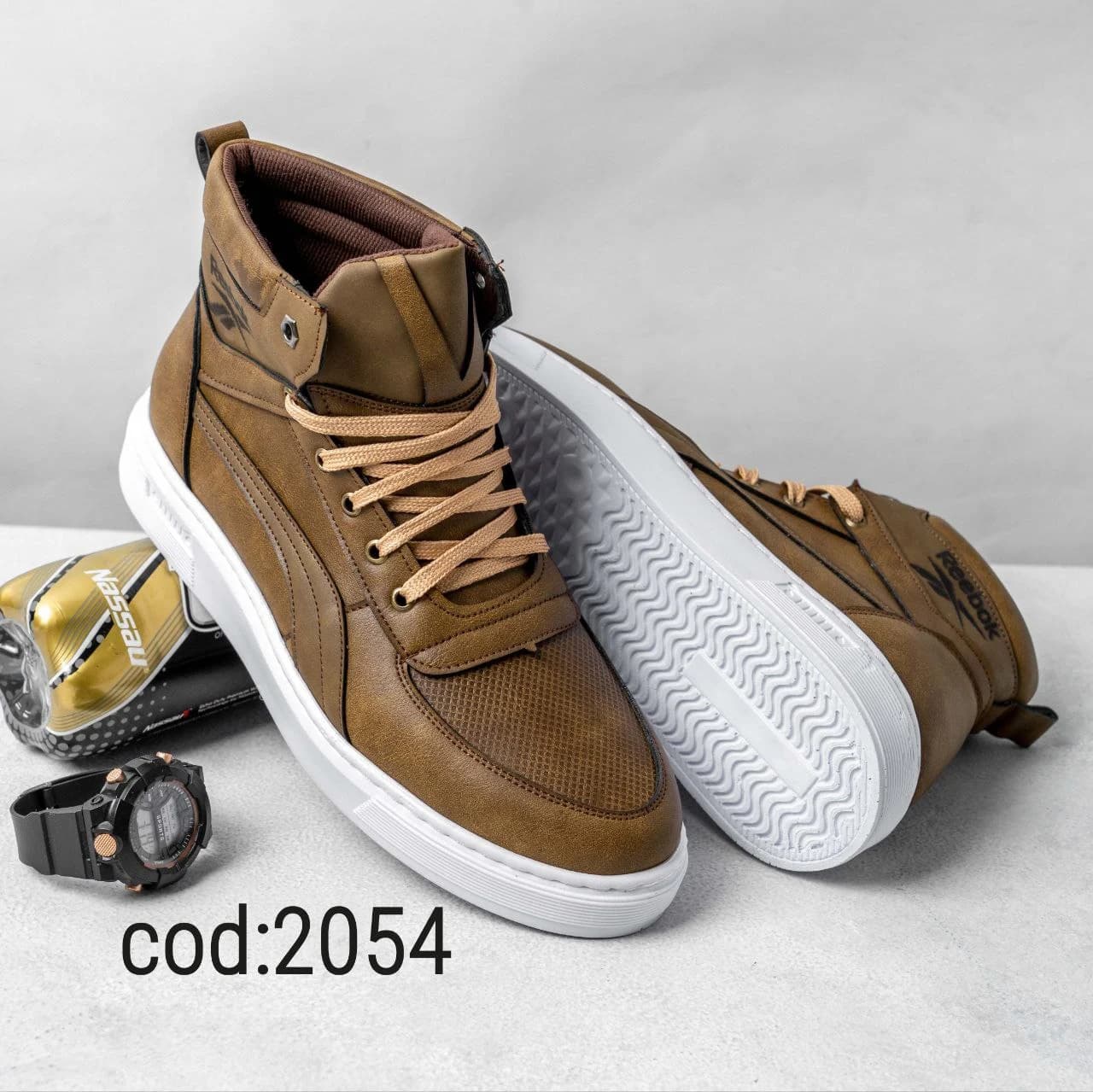 کتونی ساق دار بنددار قهوه ای -زیتونی زیره سفید Reebok (کد2054 ) — تصویر ۲