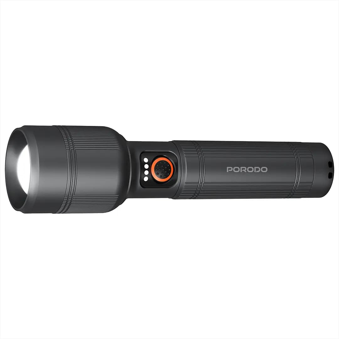 چراغ قوه شارژی پرودو مدل Porodo Lifestyle Lumalite 2600 Rechargeable Flashlight PDFL9972GY | چراغ قوه حرفهای کمپینگ