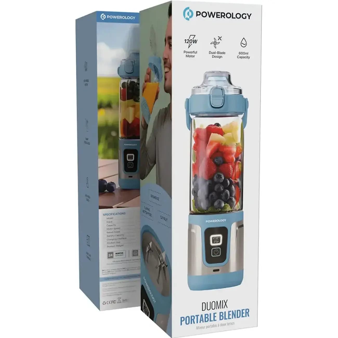 شیکر شارژی پاورولوژی مدل Powerology DuoMix PWPB27 | بلندر قابل حمل دو مخزن — تصویر ۴