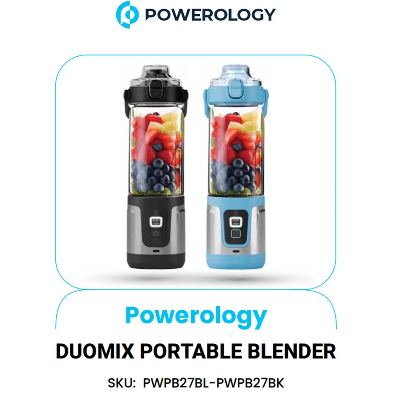 شیکر شارژی پاورولوژی مدل Powerology DuoMix PWPB27 | بلندر قابل حمل دو مخزن — تصویر ۵