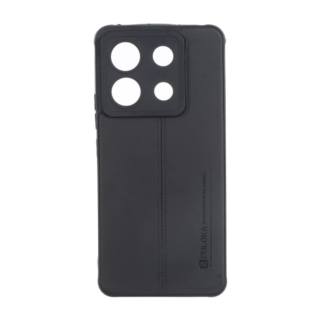 قاب Puloka طرح چرم دوخت دار محافظ لنزدار Xiaomi Redmi Note 13 Pro 5G / Poco X6 5G – مشکی — تصویر ۲
