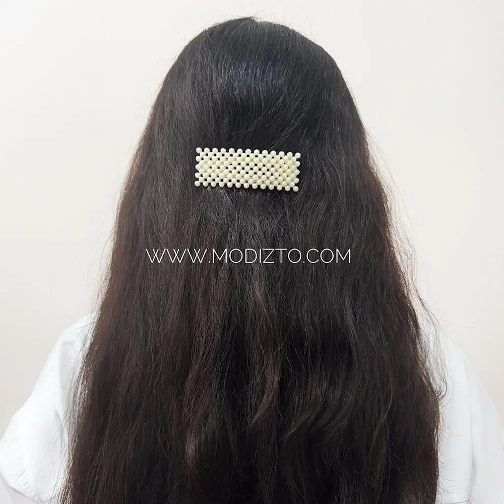 گیره مو تق تقی مرواریدی طرح مستطیل — تصویر ۸