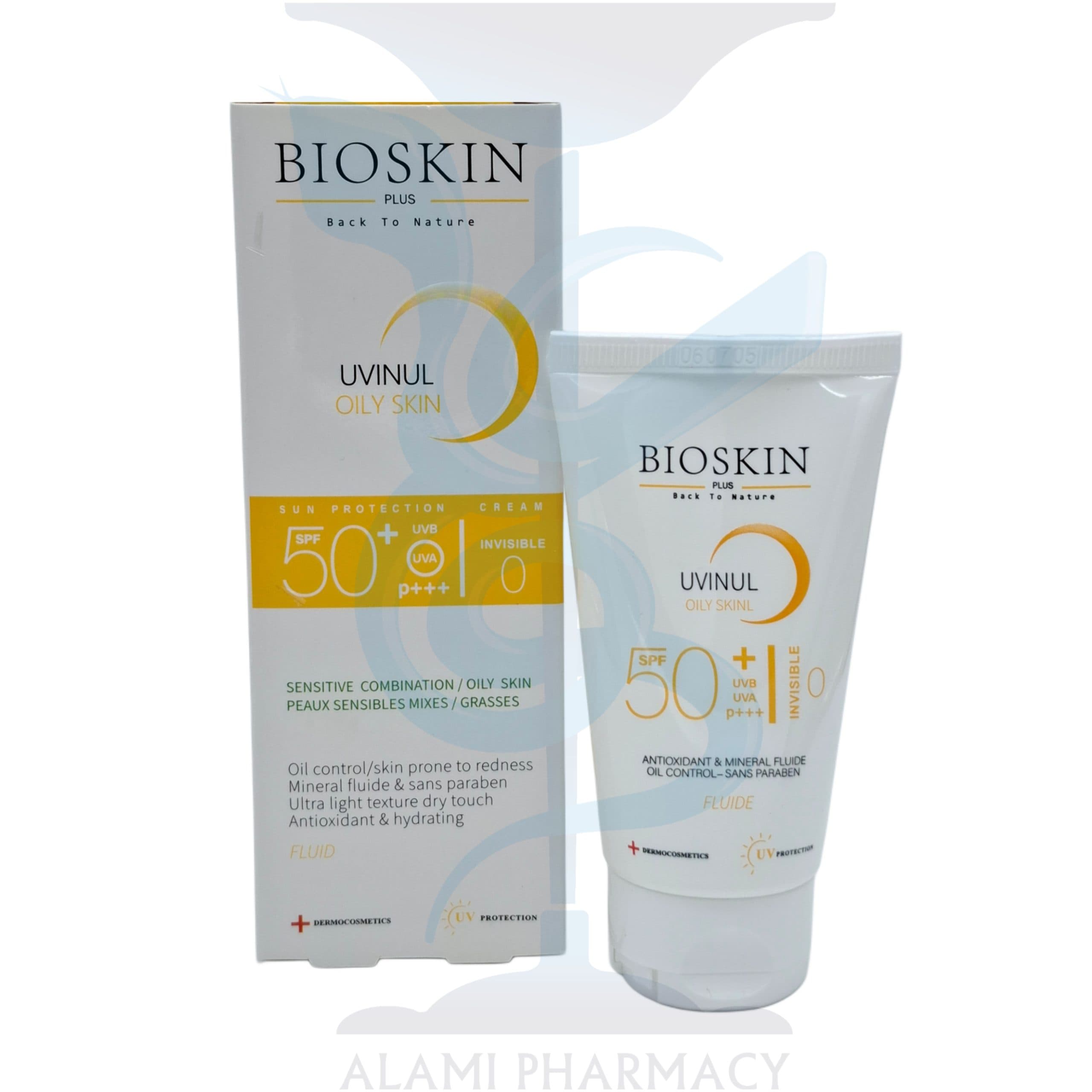 فلوئید ضدآفتاب بیرنگ SPF 50 بایو اسکین پلاس مناسب پوست چرب و مختلط