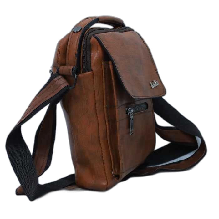 کیف دوشی مردانه چرم قهوه ای BOSS کد 18 — تصویر ۲