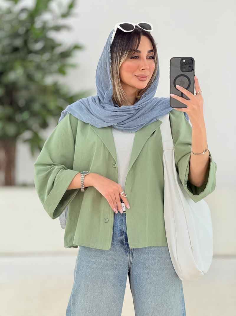 شومیز لینن پانچ آستین پاکتی کد 7974 — تصویر ۳