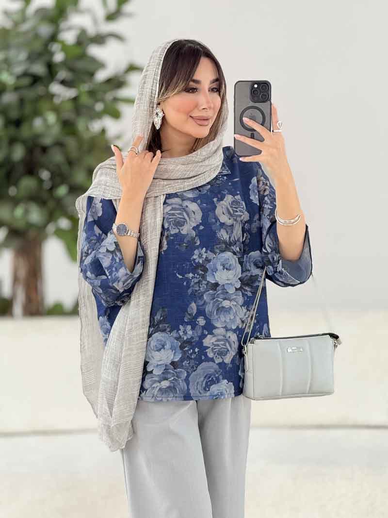 مانتو پانچ طرح گل کد 7917 — تصویر ۴