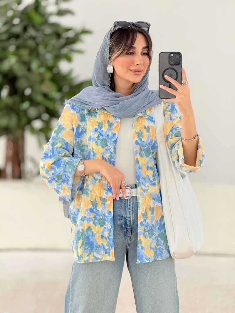 مانتو طرح دار آستین پاکتی آوین کد 7839 — تصویر ۷