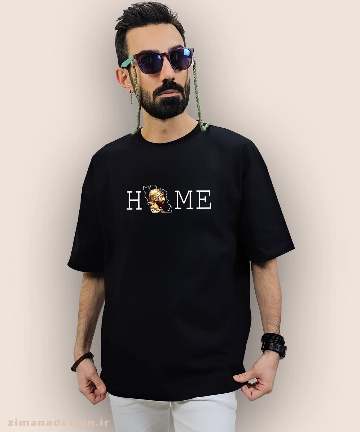 تیشرت لش مردانه و زنانه اصیل ایرانی طرح کوروش بزرگ ترکیب با HOME — تصویر ۳