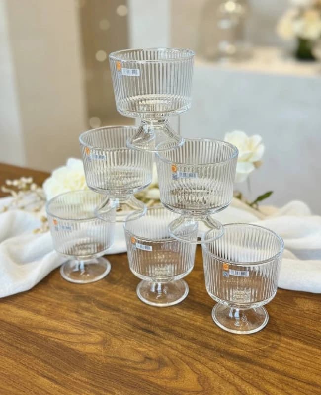 بستنی خوری شیاردار پایه کوتاه Deli Glass کد KIT-1355 — تصویر ۲