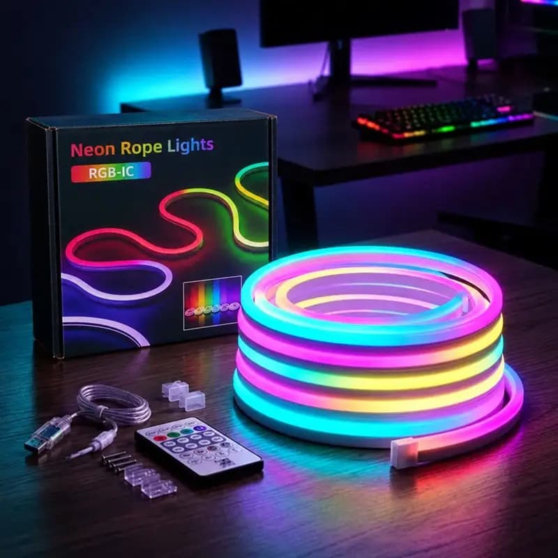ریسه نئون فلکسی فول کالر RGB پنج متری usb — تصویر ۸
