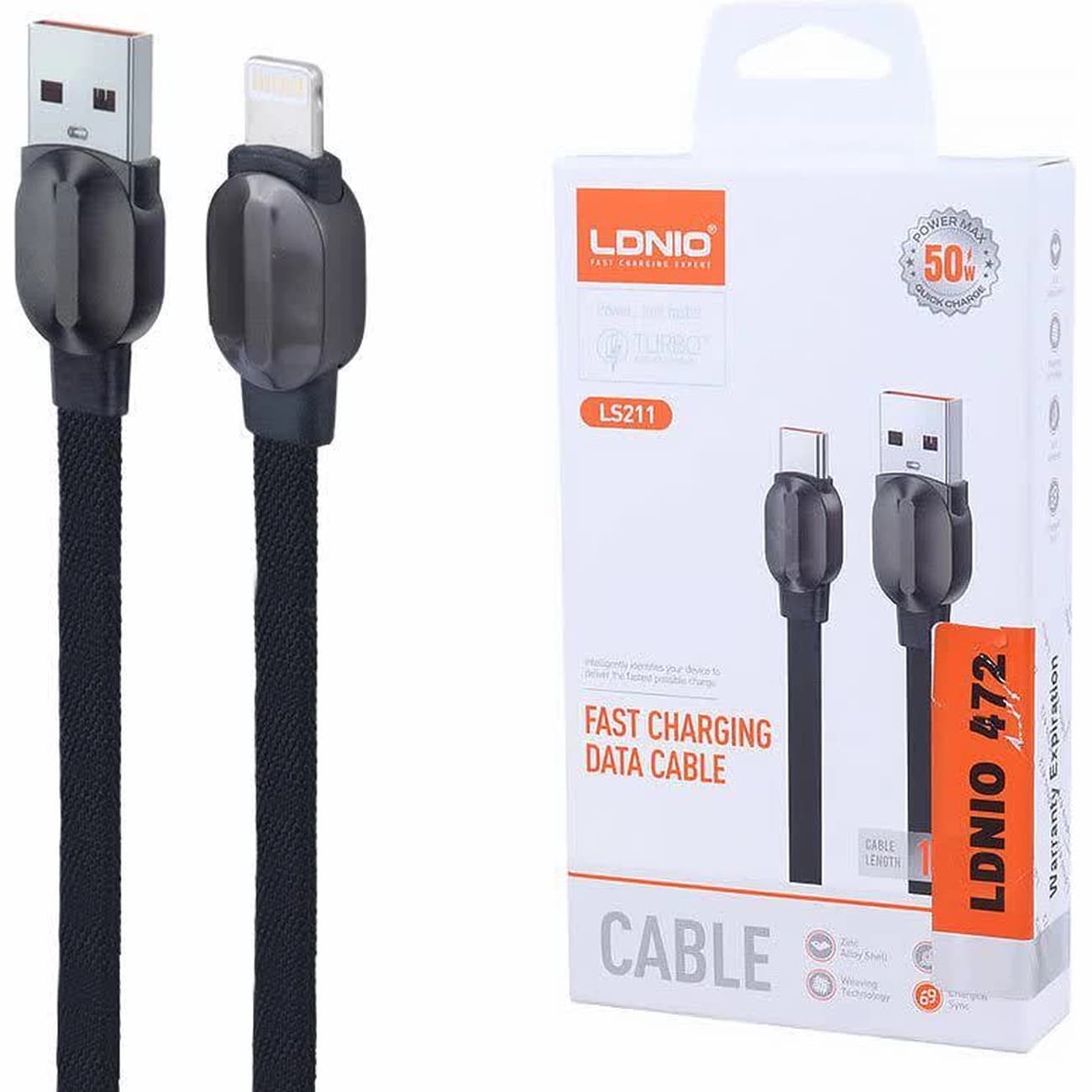 کابل آیفون لایتنینگ الدنیو LDNIO مدل LS211 توان 50 وات 1 متر — تصویر ۲