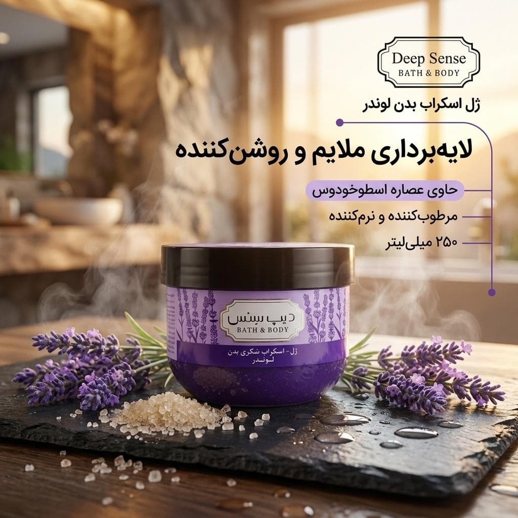 ژل اسکراب بدن دیپ سنس مدل لوندر مناسب برای انوع پوست حجم 250 میلی لیتر — تصویر ۳