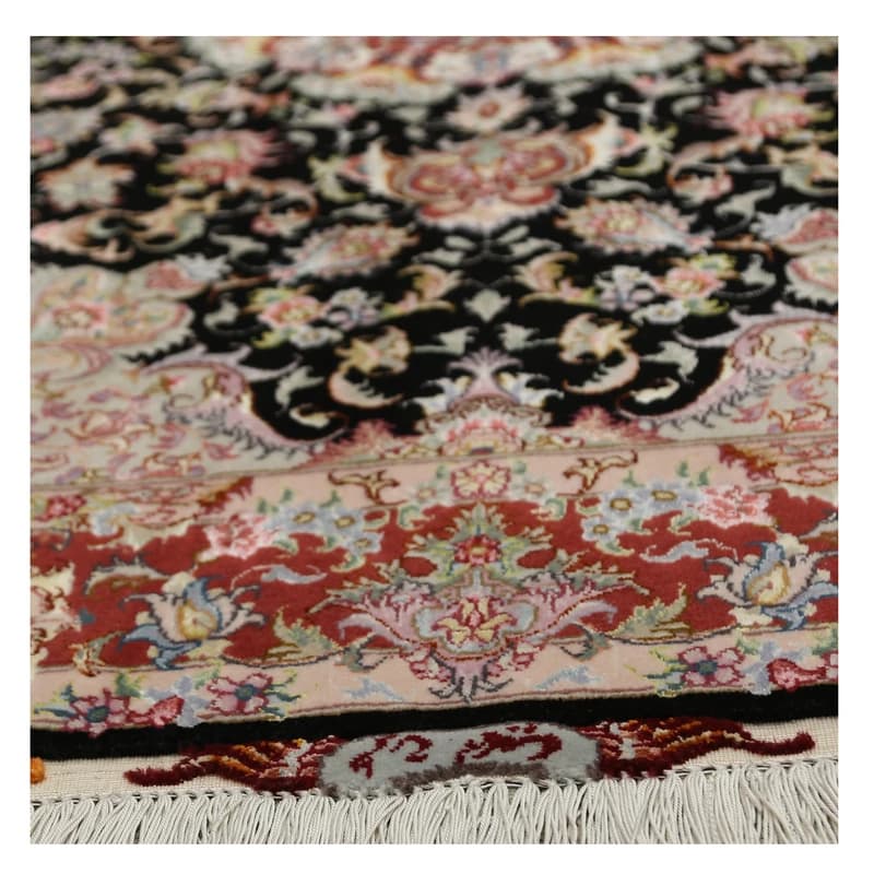 فرش دستباف زرع و نیم طرح نقش علیا مدل کتیبه ای تبریز چله ابریشم — تصویر ۴
