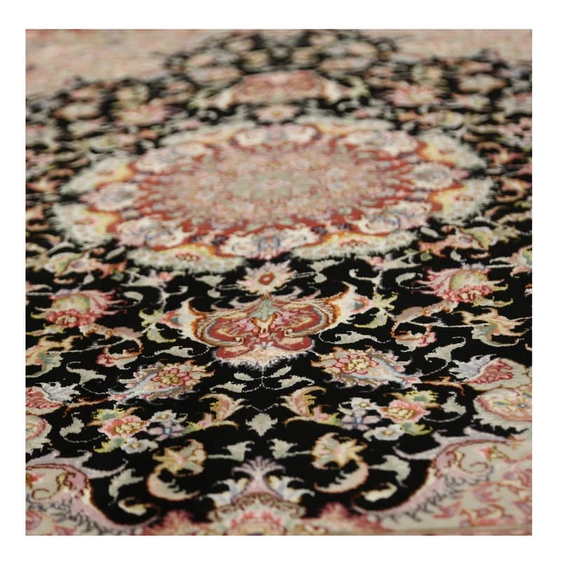 فرش دستباف زرع و نیم طرح نقش علیا مدل کتیبه ای تبریز چله ابریشم — تصویر ۳
