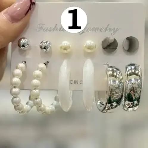 گوشواره زنانه و دخترانه آبکاری نقره پک نقره ای متنوع ضد حساسیت و رنگ ثابت کد agy