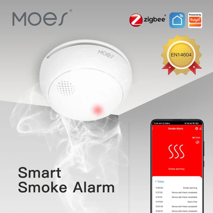سنسور دود هوشمند Zigbee MOES – دتکتور آتشسوزی با آژیر ۸۵ دسیبل — تصویر ۴