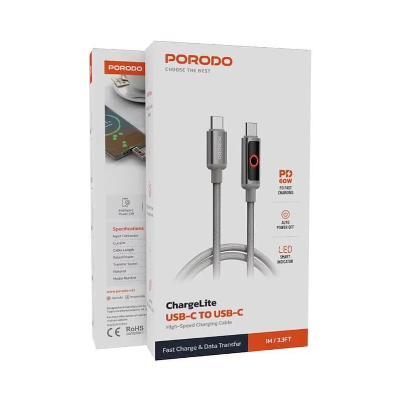 کابل شارژ پرودو مدل PORODO PDCBL0045GY Porodo PDCBL0045GY Charging Cable — تصویر ۳