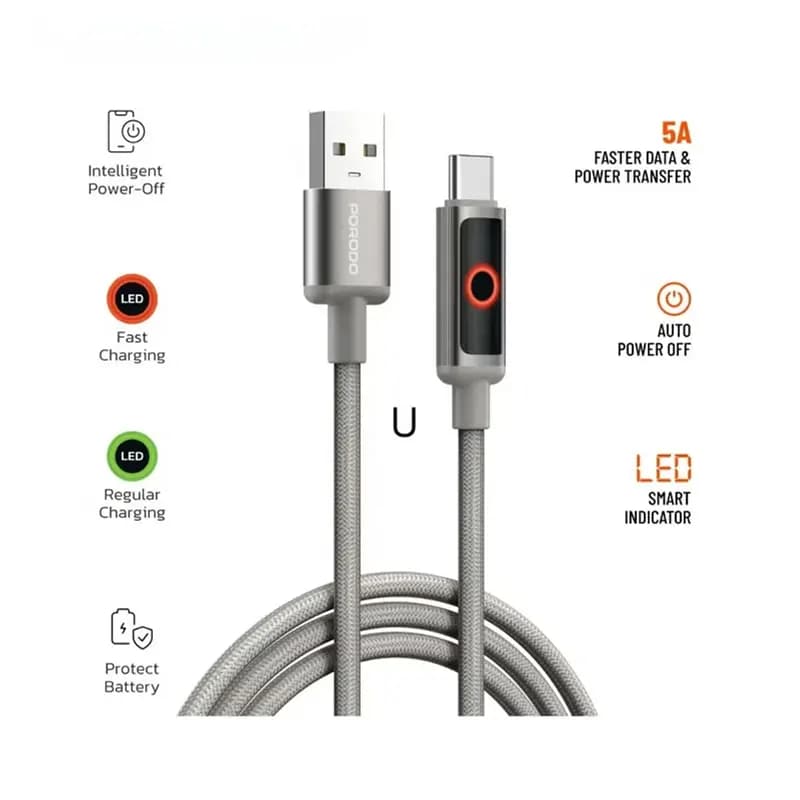 کابل شارژ پرودو مدل PORODO PDCBL0043GY Porodo PDCBL0043GY Charging Cable — تصویر ۲