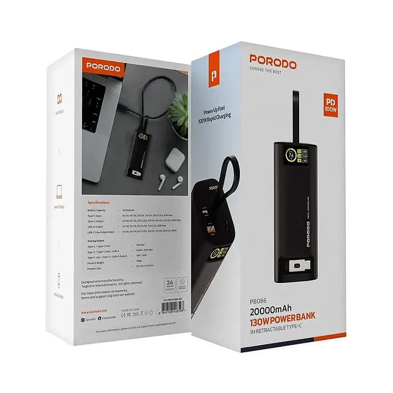 پاوربانک پرودو مدل PORODO PD-PBFCH066-BK Porodo PD-PBFCH066-BK Power Bank — تصویر ۳