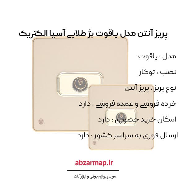پریز آنتن مدل یاقوت بژ آسیا الکتریک — تصویر ۳