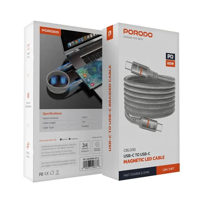 کابل شارژ پرودو مدل PORODO PD-CBL0030-GY-C — تصویر ۶