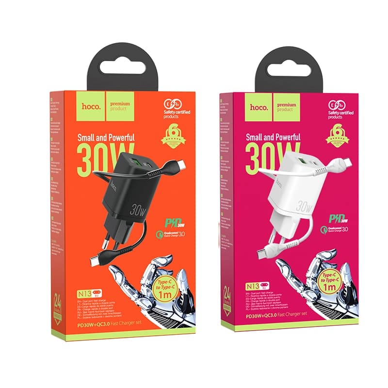 شارژر دیواری هوکو مدل N13 با کابل تایپ سی تو تایپ سی و توان 30 وات — تصویر ۷