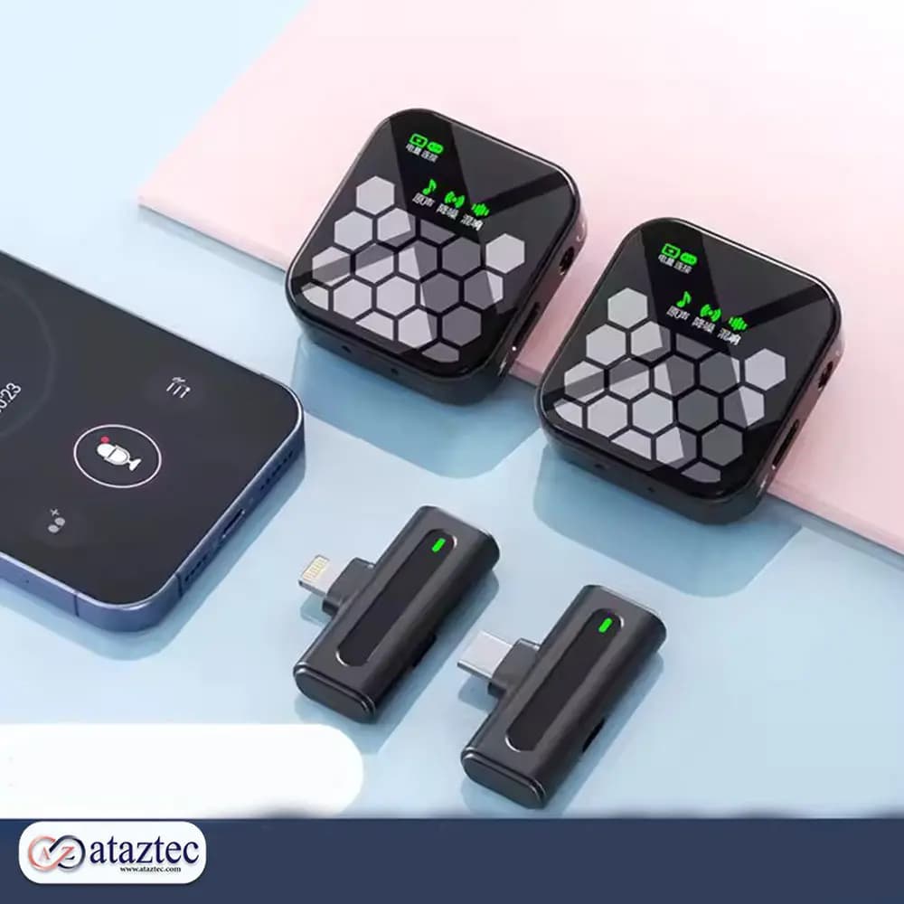 میکروفون یقهای بیسیم مدل J33 – با پورت اتصال آیفون و تایپ سی و حذف نویز- تک و دو تایی — تصویر ۲